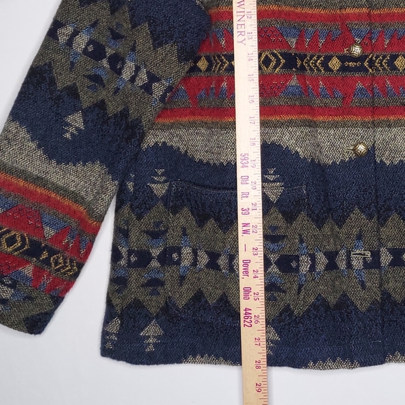 90s David Brooks Aztec Multicolor Wool Blend Jacket Women Large Button Collar - Picture 5 of 8